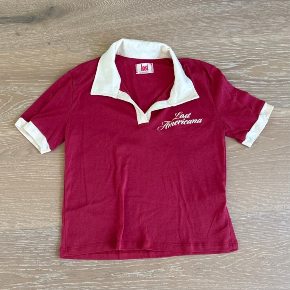 MGK Merch Lost Crop Polo Embroidered Size S in Red White